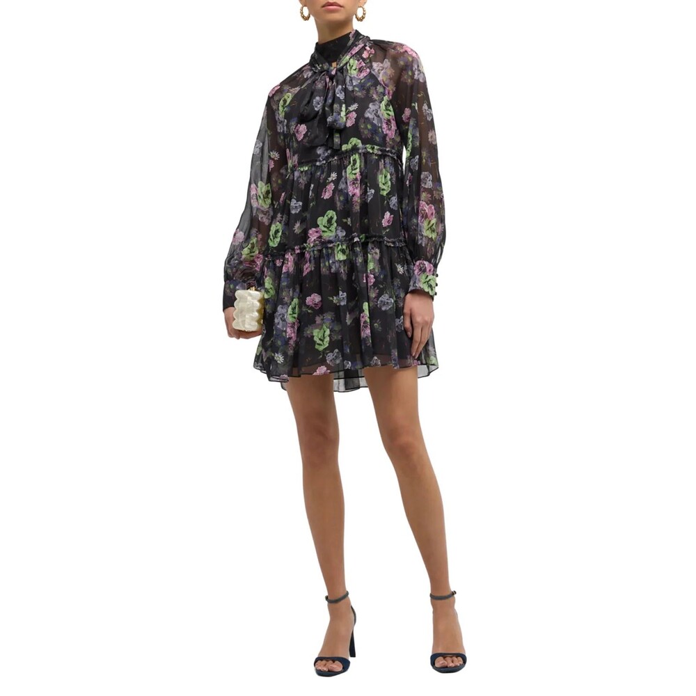 Cinq a Sept Women’s Revina A-Line Chiffon Mini Dress size 4 NWT High Neck Boho